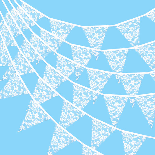 G2PLUS White Lace Bunting - 10M Lace Wedding Bunting - 36PCS White Fabric Lace Bunting for Wedding Birthday Party Decoration