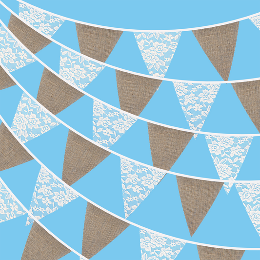 G2PLUS Hessian and Lace Bunting - 10M Rustic Wedding Bunting - 36PCS Vintage Lace Garland for Wedding Birthday Party Decoration