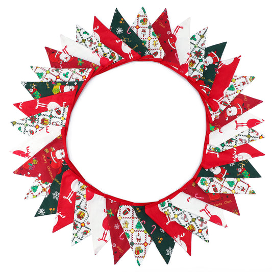 G2PLUS Fabric Christmas Bunting Banner, 10M Double Sided Christmas Bunting, 36PCS Reusable Christmas Banner Indoor, 17x19CM Vintage Cloth Shabby Chic Xmas Banner Decoration for Christmas