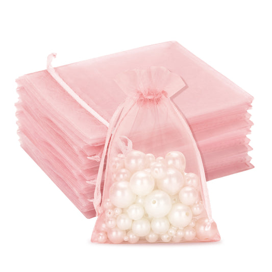 G2PLUS 100PCS Blush Pink Organza Bags 4x6 in - Organza Gift Bags with Drawstring, Sheer Mesh Jewelry Pouches for Christmas, Baby Shower, Wedding Party Favors