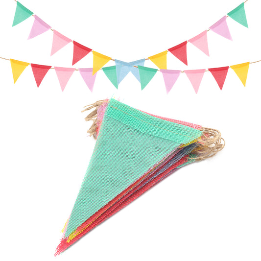 G2PLUS 48PCS Waterproof Burlap Bunting, 12M Pastel Outdoor Bunting Banner, Indoor & Outdoor Decor Garlands, Rainbow Colorful Bunting Flags for Garden Wedding Party Home Festival Decoration
