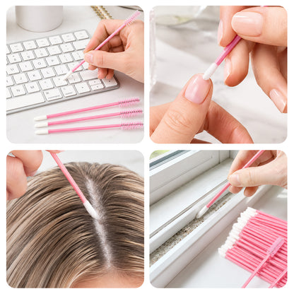 G2PLUS 100pcs Eyelash Brush Lip Brush, Pink Dual Ended Mascara Wands, Disposable Makeup Brushes for Eyelash Extension, Eyebrow, Lip Gloss, Salon and Travel Use