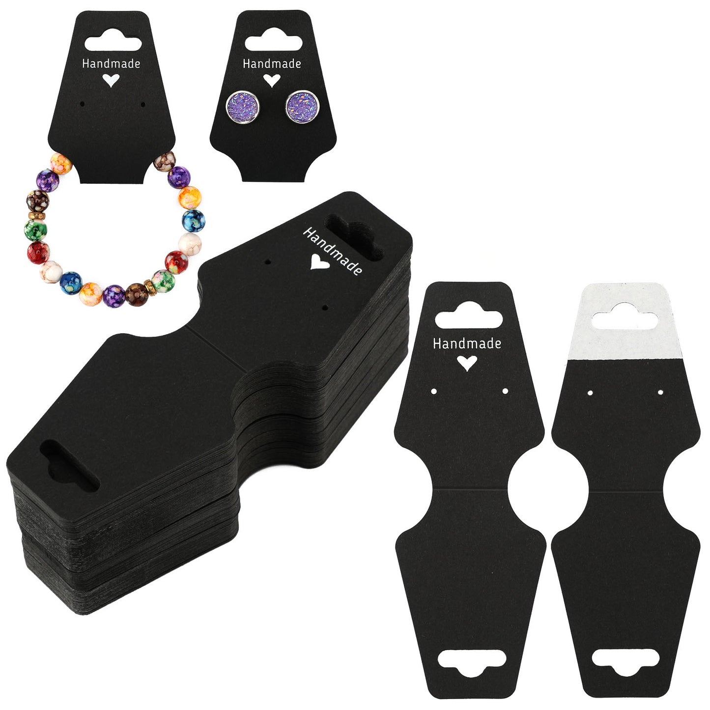 G2PLUS Self-adhesive Bracelet Display Cards, 100PCS Black Keyring Display Cards, 12x4.3 CM Handmade Necklace Display Cards, Earring Display Cards for Keyring Bracelet Necklace Jewellery Display