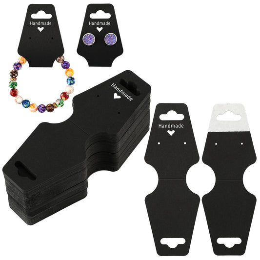 G2PLUS Self-adhesive Bracelet Display Cards, 100PCS Black Keyring Display Cards, 12x4.3 CM Handmade Necklace Display Cards, Earring Display Cards for Keyring Bracelet Necklace Jewellery Display