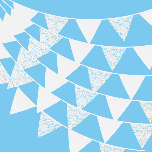 G2PLUS 12M Large Fabric Bunting Banner, 19x21CM Reusable Cotton Triangle Flag Garland with 42PCS Lace and White Pennants for Garden Tea Wedding Baby Shower Birthday Parties