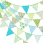 G2PLUS 39Ft Triangle Bunting Banner, Green Blue Cotton Pennant Banner, 42pcs Reusable Fabric Triangle Flags Party Decoration for Wedding, Birthday, Garden Party, Spring Picnic, Baby Shower Decorations
