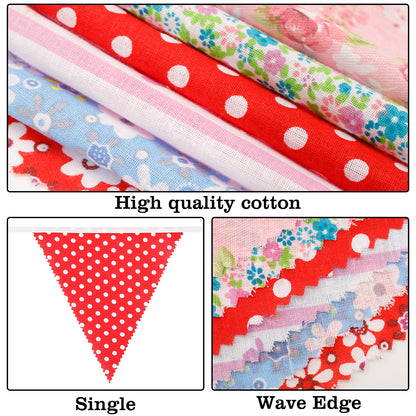 G2PLUS 39Ft Triangle Bunting Banner, 42pcs Cotton Pennant Banner, Reusable Red White Blue Fabric Triangle Flags Party Decoration for Birthday, Wedding, Baby Shower, Room Decor
