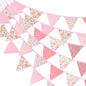 G2PLUS 12M Floral Fabric Bunting Banner,19x21CM Large Reusable Cotton Triangle Flag Garland with 42PCS Decoration Floral Pennants for Garden Tea Wedding Baby Shower Birthday Parties-Pink