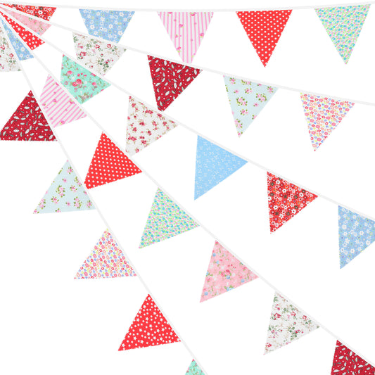 G2PLUS 39Ft Triangle Bunting Banner, 42pcs Cotton Pennant Banner, Reusable Red White Blue Fabric Triangle Flags Party Decoration for Birthday, Wedding, Baby Shower, Room Decor