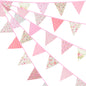 G2PLUS Pink Triangle Bunting Banner, 39Ft Cotton Pennant Banner, 42pcs Reusable Fabric Triangle Flags Party Decoration for Birthday, Wedding, Baby Shower, Room Decor