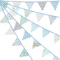 G2PLUS Blue Triangle Bunting Banner, 39Ft Cotton Pennant Banner, 42pcs Reusable Floral Triangle Flags Party Decoration for Birthday, Wedding, Baby Shower, Room Decor