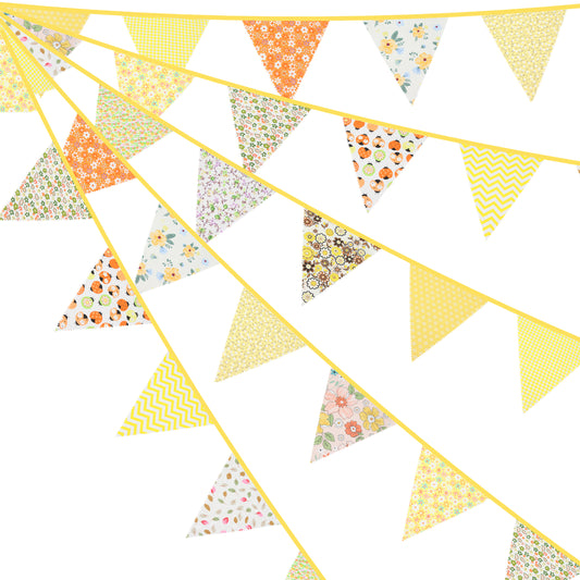 G2PLUS Yellow Triangle Bunting Banner, 39Ft Cotton Pennant Banner, 42pcs Reusable Fabric Triangle Flags Party Decoration for Birthday, Wedding, Baby Shower, Room Decor