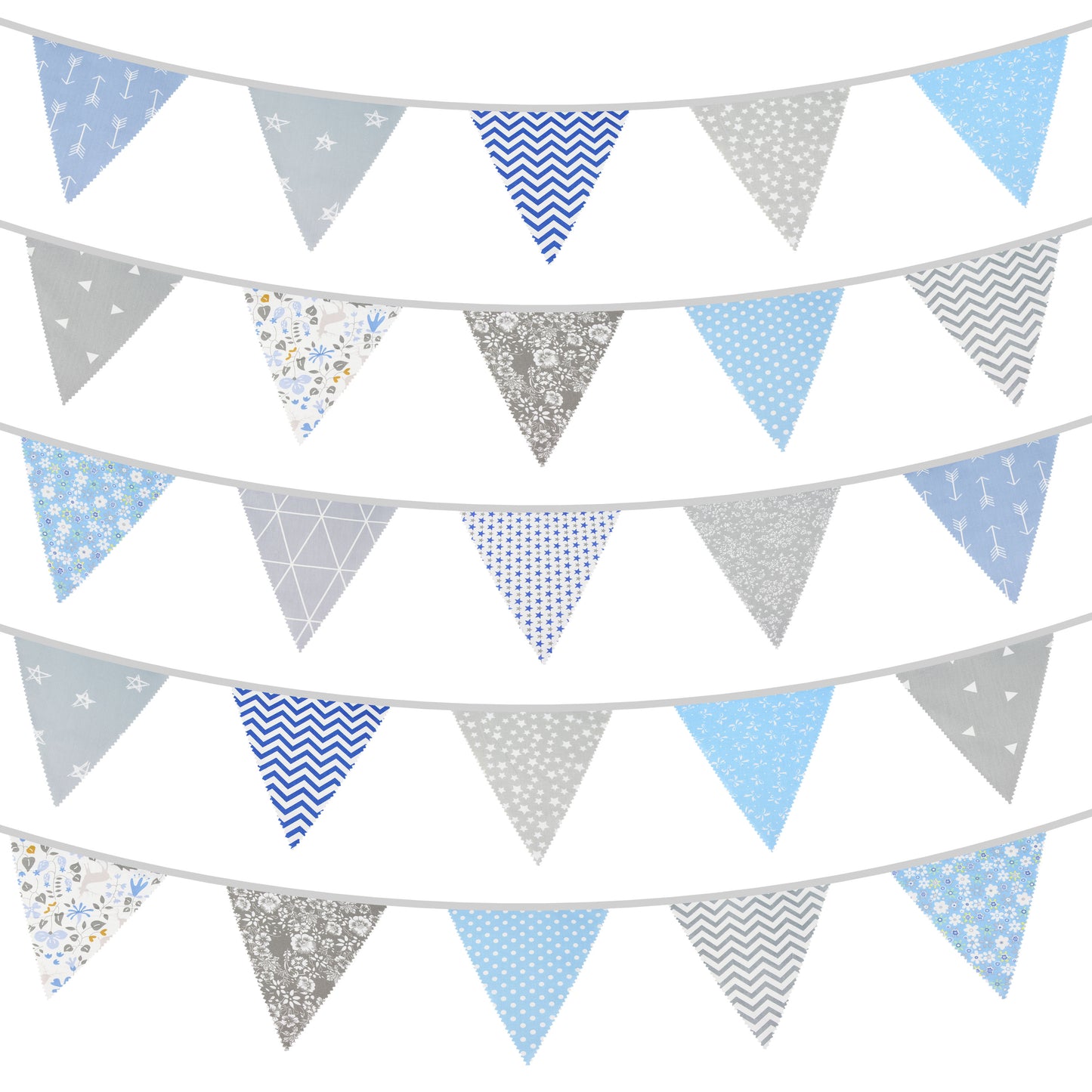 G2PLUS 39Ft Triangle Bunting Banner, 42pcs Cotton Pennant Banner, Grey Blue Reusable Floral Triangle Flags Party Decoration for Birthday, Wedding, Baby Shower, Room Decor
