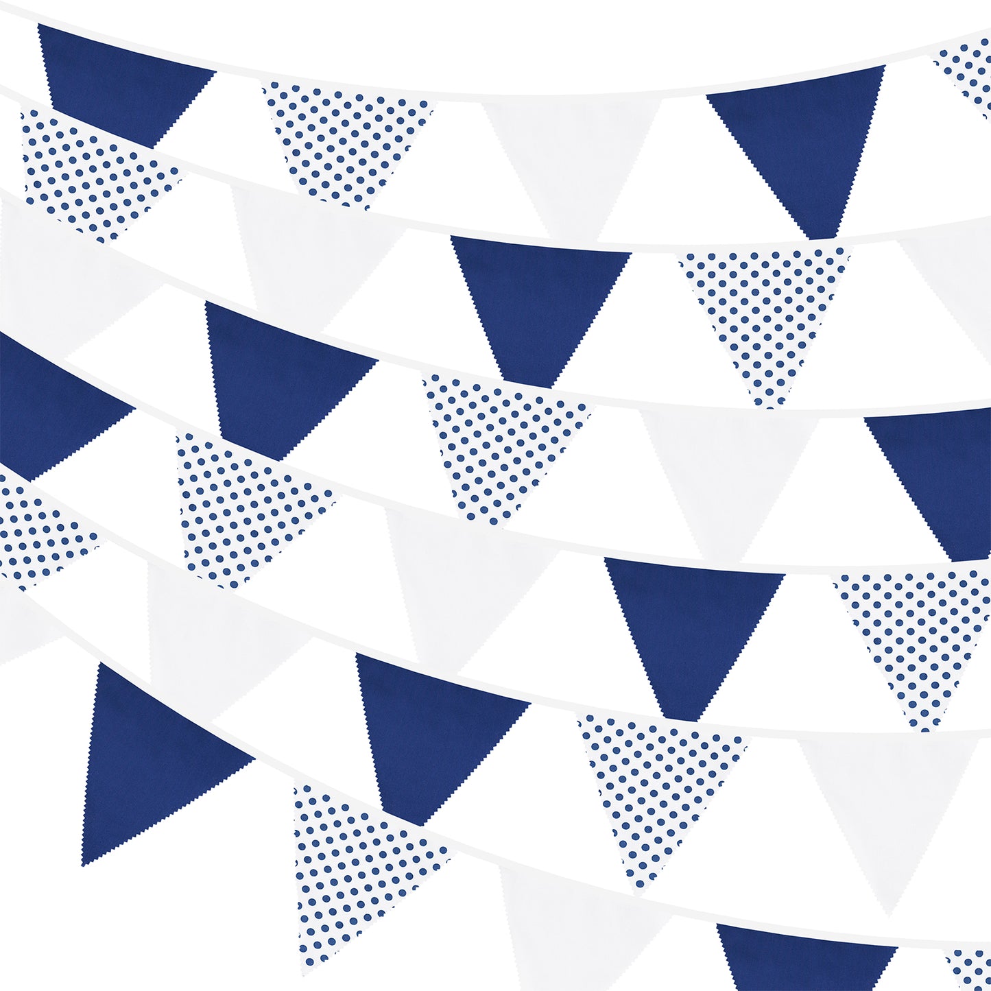 G2PLUS Blue and White Dots Fabric Banner, 12M Dots Fabric Bunting, Large Cotton Triangle Garland with 42PCS Dots Blank Pennants for Wedding Birthday,Kid's Bedroom, Playhouse, Garden,Decoration
