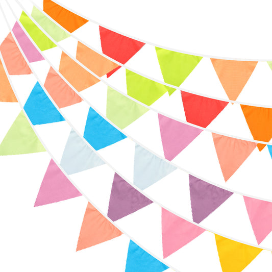G2PLUS 12M Macaron Fabric Bunting Banner,19x21CM Large Reusable Cotton Triangle Flag Garland with 42PCS Decoration Pure Colored Pennants for Garden Tea Wedding Baby Shower Birthday Parties
