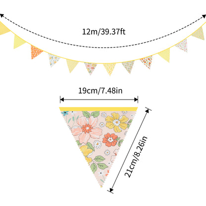 G2PLUS Yellow Triangle Bunting Banner, 39Ft Cotton Pennant Banner, 42pcs Reusable Fabric Triangle Flags Party Decoration for Birthday, Wedding, Baby Shower, Room Decor