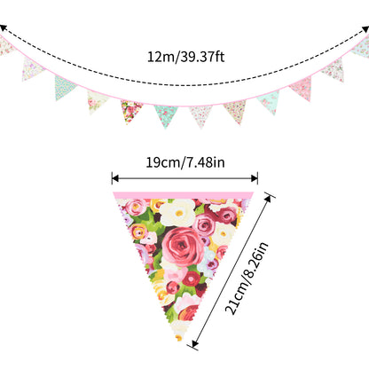 G2PLUS 39Ft Triangle Bunting Banner, 42pcs Cotton Pennant Banner, Reusable Pink Green Fabric Triangle Flags Party Decoration for Birthday, Wedding, Baby Shower, Room Decor