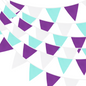 G2PLUS 12M Large Fabric Bunting Banner, 19x21CM Reusable Cotton Triangle Flag Garland with 42PCS Purple Blue and White Pennants for Garden Tea Wedding Baby Shower Birthday Parties