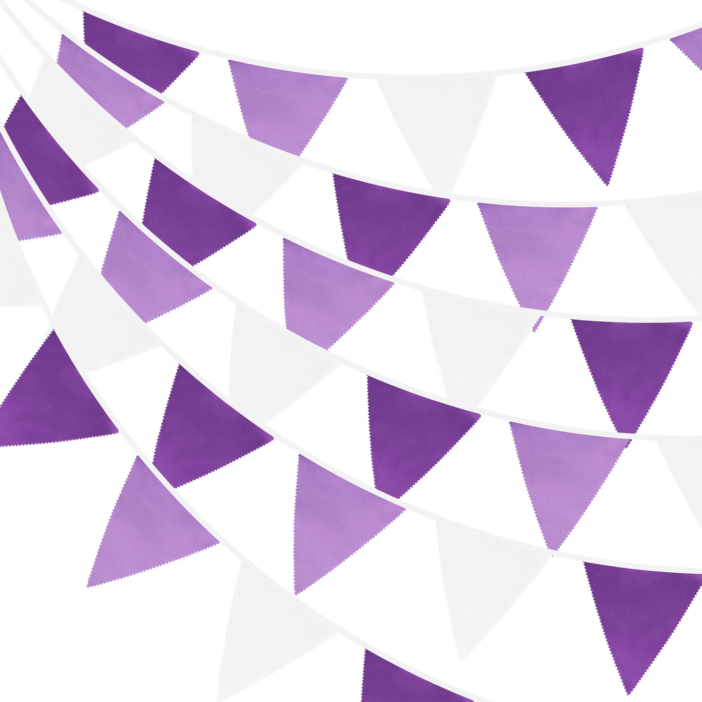 G2PLUS 12M Large Fabric Bunting Banner, 19x21CM Reusable Cotton Triangle Flag Garland with 42PCS Purple and White Pennants for Garden Tea Wedding Baby Shower Birthday Parties