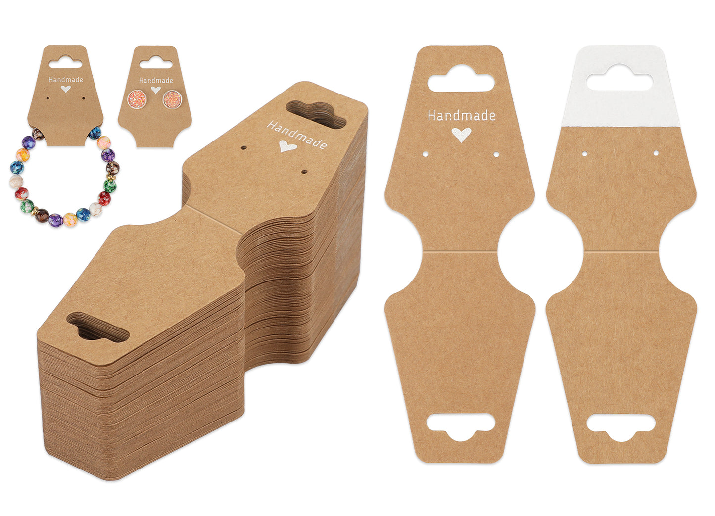 G2PLUS Self-adhesive Bracelet Display Cards, 100PCS Brown Keyring Display Cards, 12x4.3 CM Handmade Necklace Display Cards, Earring Display Cards for Keyring Bracelet Necklace Jewellery Display