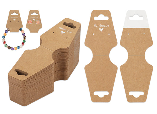 G2PLUS Self-adhesive Bracelet Display Cards, 100PCS Brown Keyring Display Cards, 12x4.3 CM Handmade Necklace Display Cards, Earring Display Cards for Keyring Bracelet Necklace Jewellery Display
