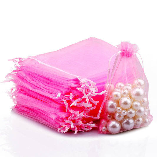 G2PLUS Pink Organza Gift Pouches - 13x18 CM Large Organza Favor Bags, 50 PCS Wedding Jewelry Bags - Clear Mesh Pouches Perfect for Wedding, Christmas, Birthday, Anniversary