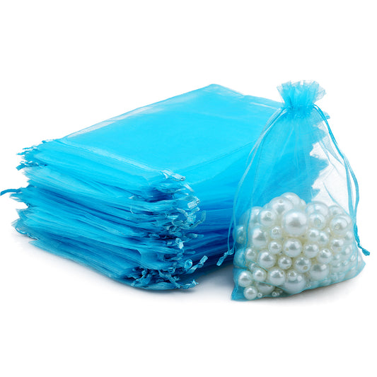 G2PLUS Lake Blue Organza Gift Pouches, 10x15 CM Medium Organza Favour Bags, 100 PCS Wedding Jewelry Bags, Clear Mesh Pouches Perfect for Wedding, Christmas, Birthday, Anniversary