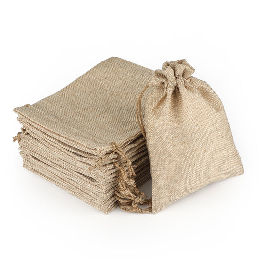G2PLUS 20 PCS Medium Hessian Bags, 13 x 18 cm Linen Drawstring Bags, Jute Burlap Gift Pouches, Advent Calendar Bags, Reindeer Food Bags for Gift Bags