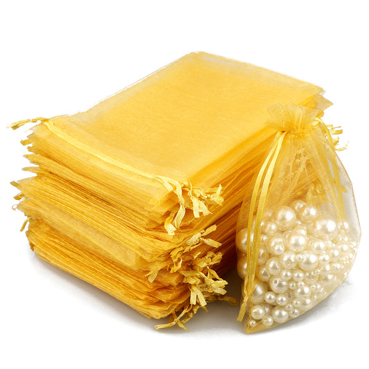 G2PLUS Gold Organza Gift Pouches, 10x15 CM Medium Organza Favour Bags, 100 PCS Wedding Jewelry Bags, Clear Mesh Pouches Perfect for Wedding, Christmas, Birthday, Anniversary