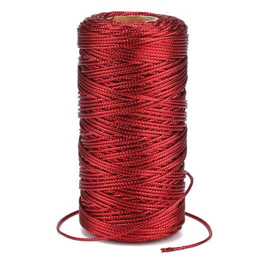 G2PLUS 100M Red Thread String Twine, 1.5mm Polyester String Cord, Non Stretch Thread Cord, Braided Metallic Cord for Crafts, Hanging Christmas Ornaments & Cards