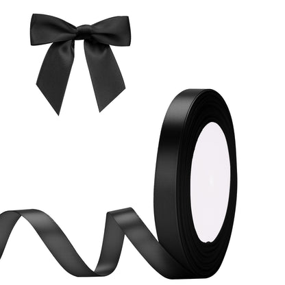 G2PLUS Schwarz Satinband 10mm, Dekoration Geschenkband, 22m Schleifenband zum Bastel, Schwarz Satin Dekoband für Geschenkverpackung, Dekoration