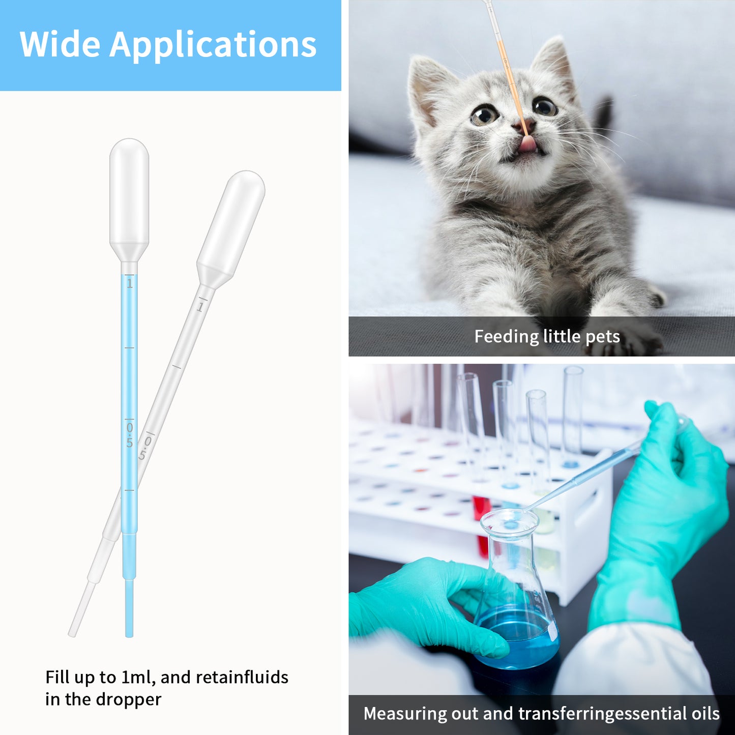 G2PLUS 1ML Plastic Dropper, 25Pcs Pipettes Dropper, Clear Graduated Dropper, Disposable Transfer Pipettes for Essential Oils, Kids Activities, DIY Art and Make up Tool