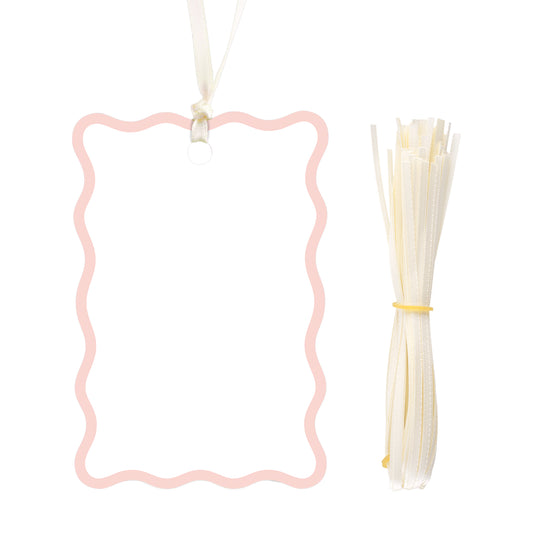 G2PLUS 50Pcs Name Place Cards - Baby Pink Scalloped Wedding Place Cards with Ribbon, Blank Gift Tags with Ivory Ribbon for Wedding Favors, Party Favors & Dinner Table Setting Supplies