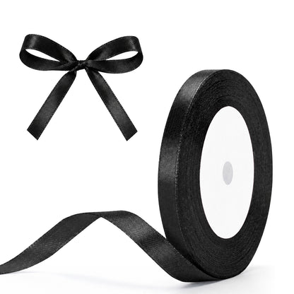 G2PLUS Black Satin Ribbons 10mm: 44m Gift Wrapping Ribbon for Crafting, Christmas, Holloween Party Decoration