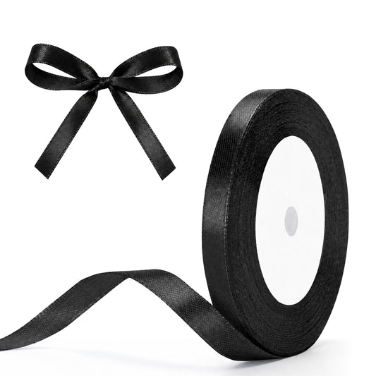 G2PLUS Black Satin Ribbons 10mm: 44m Gift Wrapping Ribbon for Crafting, Christmas, Holloween Party Decoration