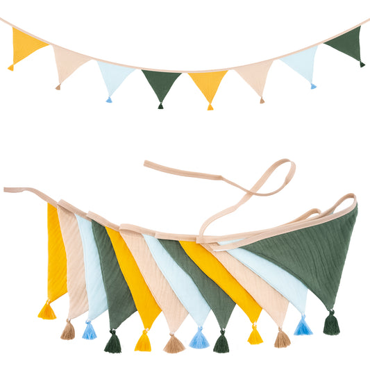 G2PLUS Cotton Fabric Bunting Banner, 9Ft Colorful Triangle Pennant Banner Flag, 12pcs Double-Sided Bunting Garland with Tassels for Birthday Party, Wedding, Holiday, Classroom Hanging Decor