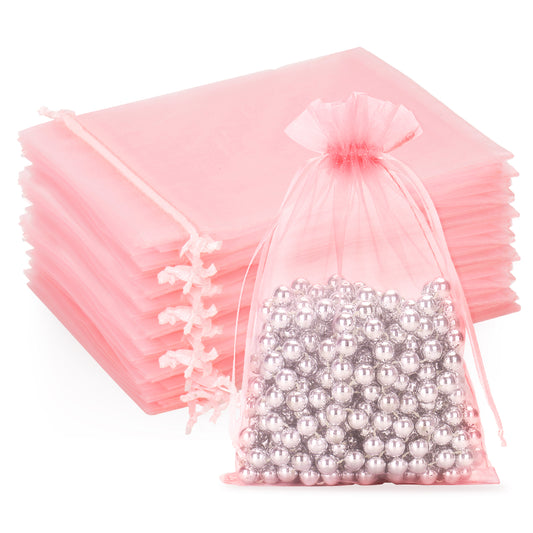 G2PLUS 25PCS Blush Pink Organza Bags 5x7 inches - Drawstring Organza Bags, Candy Gift Wrap Pouches for Baby Shower, Birthday, Wedding Party Favors
