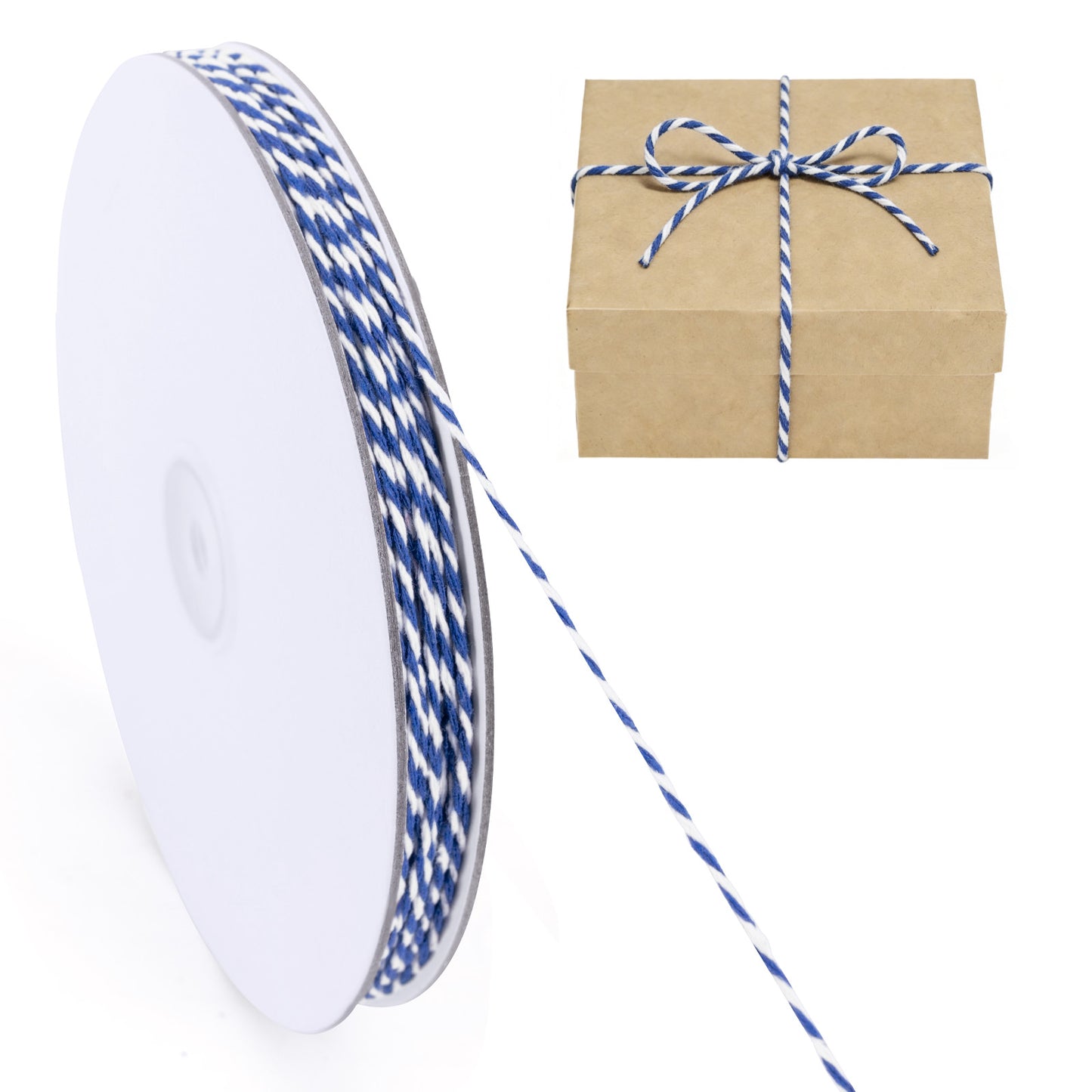 G2PLUS White Blue String - 2mm 328ft White Blue Cotton Twine String for Gift Wrapping, Baking, DIY Crafts, Christmas Holiday Decorations