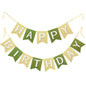 G2PLUS Pre-strung Happy Birthday Banner, Large Happy Birthday Paper Bunting, Green Brown Theme Birthday Party Supplies, No-DIY Birthday Banner for Birthday Party Decorations