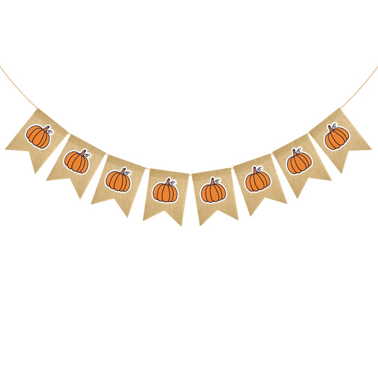 G2PLUS Pumpkin Burlap Banner – 9.8Ft Fall Bunting Garland, Pre-Strung Rustic Hanging Banner Flag Decor for Thanksgiving, Porch, Classroom, Home
