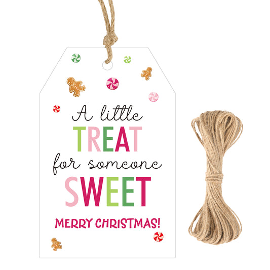 G2PLUS Merry Christmas Tags - 50Pcs Xmas Paper Gift Tags with String, A Little Treat for Someone Sweet Tag for Candy Bags, Gift Wrapping, Holiday Party Favors, DIY Crafts (3.3x2.2 in)