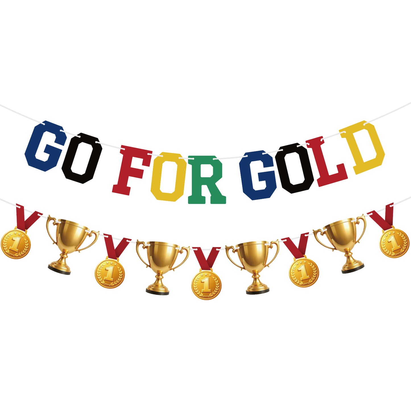 G2PLUS Go for Gold Banner with Medal and Trophy Garland