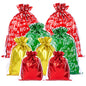 G2PLUS 20PCS Christmas Drawstring Gift Bags Assorted Sizes - 4 Designs Aluminum Foil Christmas Bags with Ribbon, Present Wrapping Pouches for Packages, Holidays, Birthday Party