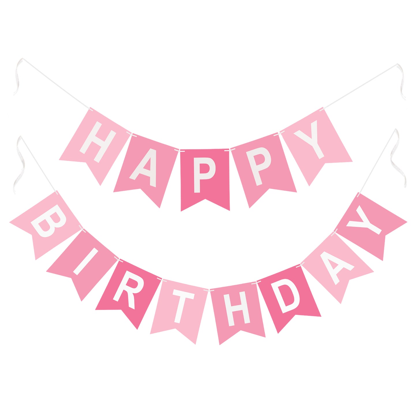 G2PLUS Pre-Strung Happy Birthday Banner Pink, Large Happy Birthday Paper Bunting, No-DIY Birthday Banner for Girls Kids Birthday Party Decorations
