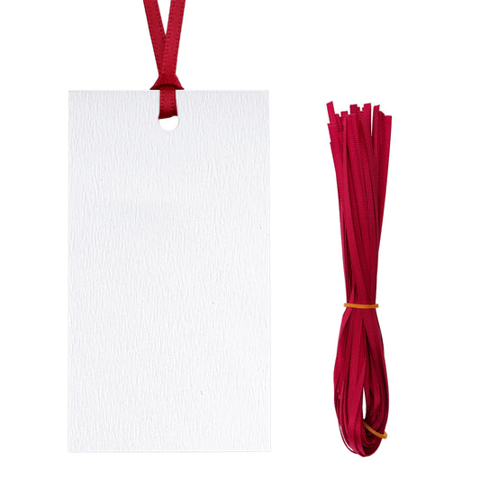 G2PLUS 50Pcs Name Place Cards - Wedding Place Cards with Red Ribbon, Blank Paper Gift Tags 3.5x2 Inches for Wedding Favors, Bridal Shower & Party Table Setting