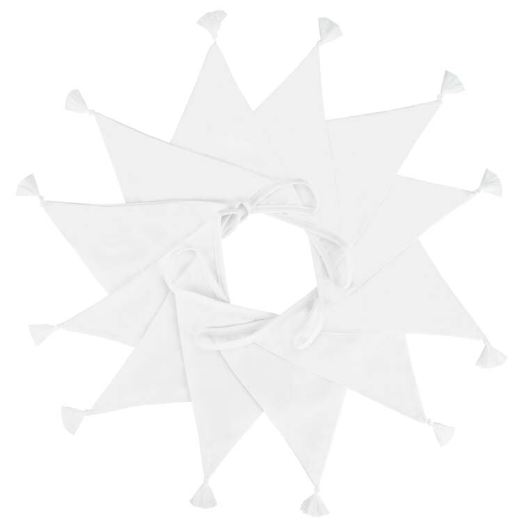 G2PLUS 10.8Ft Cotton Triangle Bunting Banner – 12pcs White Fabric Pennant Flag with Tassels, Double Side Triangle Banner Garland for Weddings, Birthdays, Garden & Baby Showers