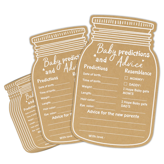 G2PLUS Baby Advice Cards, Mason Jar Baby Predictions and Advice Cards for Parents To Be, Wishes Card for New Parents, Gender Reveal Girls Boys Shower Game Party Decorations(4x6.3 in, kraft, white)