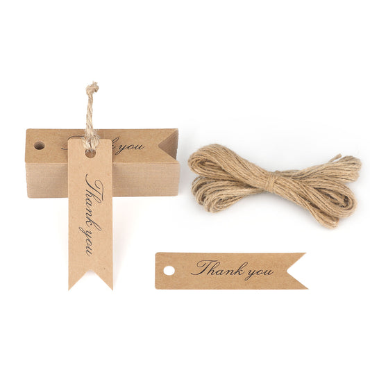 100PCS Mini Thank You Tags 7x2CM Brown Small Paper Gift Tags 300g/m² as Wedding Favours Tags