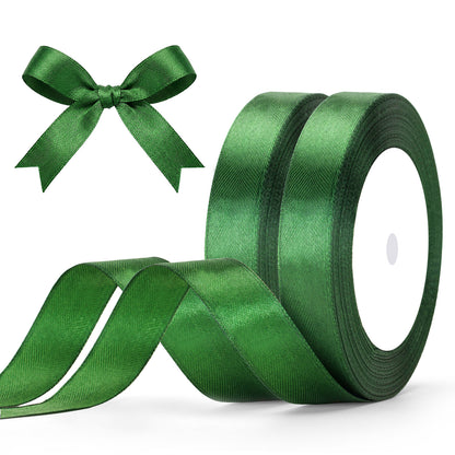 G2PLUS 20mm Dark Green Satin Ribbons, 2 Roll x 22m Gift Wrapping Ribbon for Christmas Wrap, Crafting, Bows Making, Cake Decorating, Birthday and Wedding Party Decoration