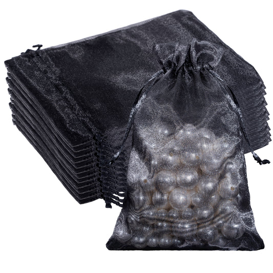 G2PLUS 30PCS Black Oragnza Bags 4x6 In - Drawstring Organza Bags, Sheer Mesh Jewelry Pouches, Candy Gift Wrap Pouches for Halloween, Christmas, Wedding Party Favors